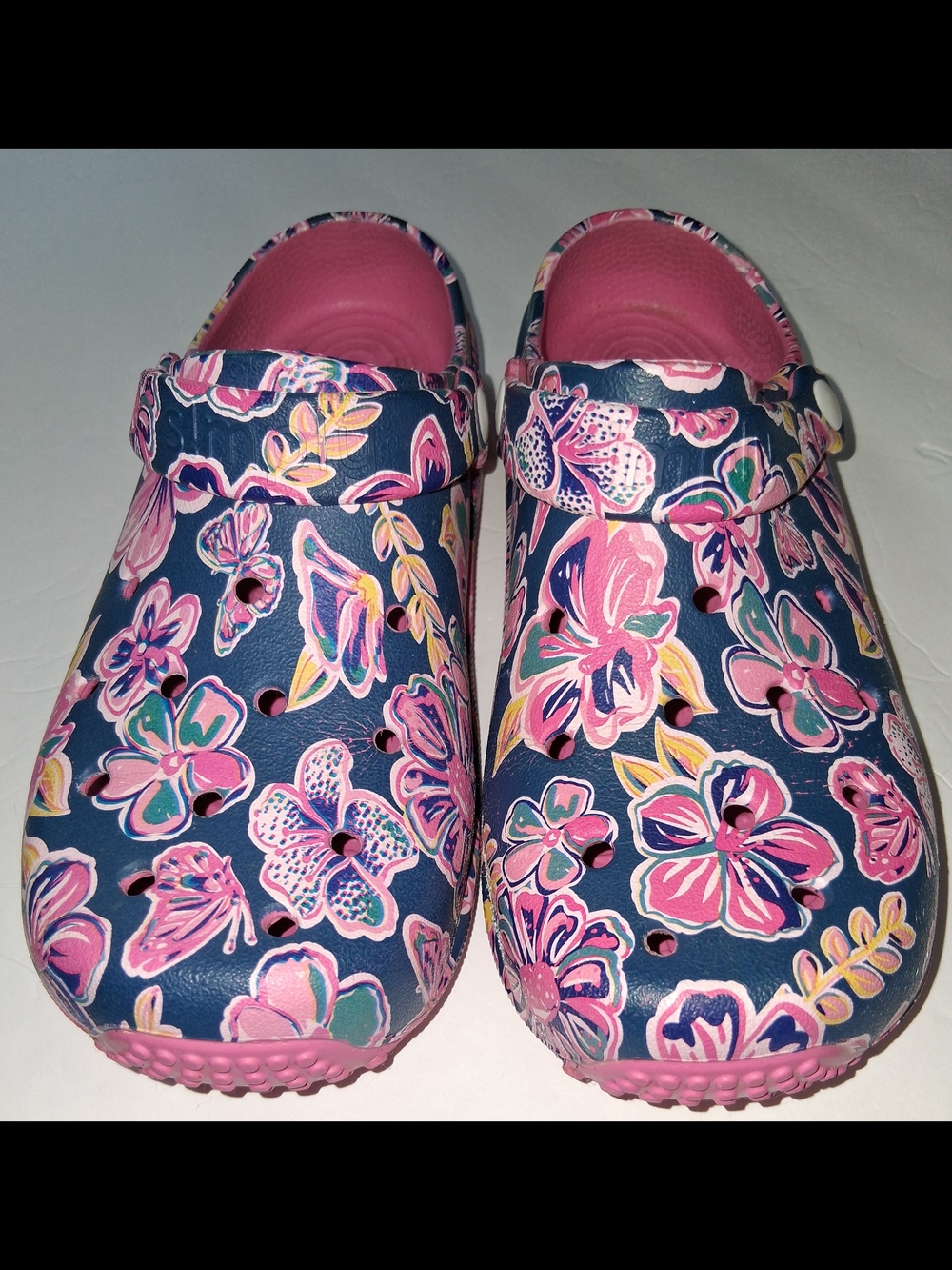 Simply Southern Navy Clogs with Pink Floral Print